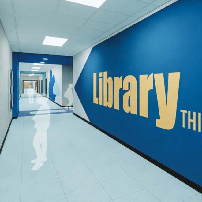 rendering of library hallway